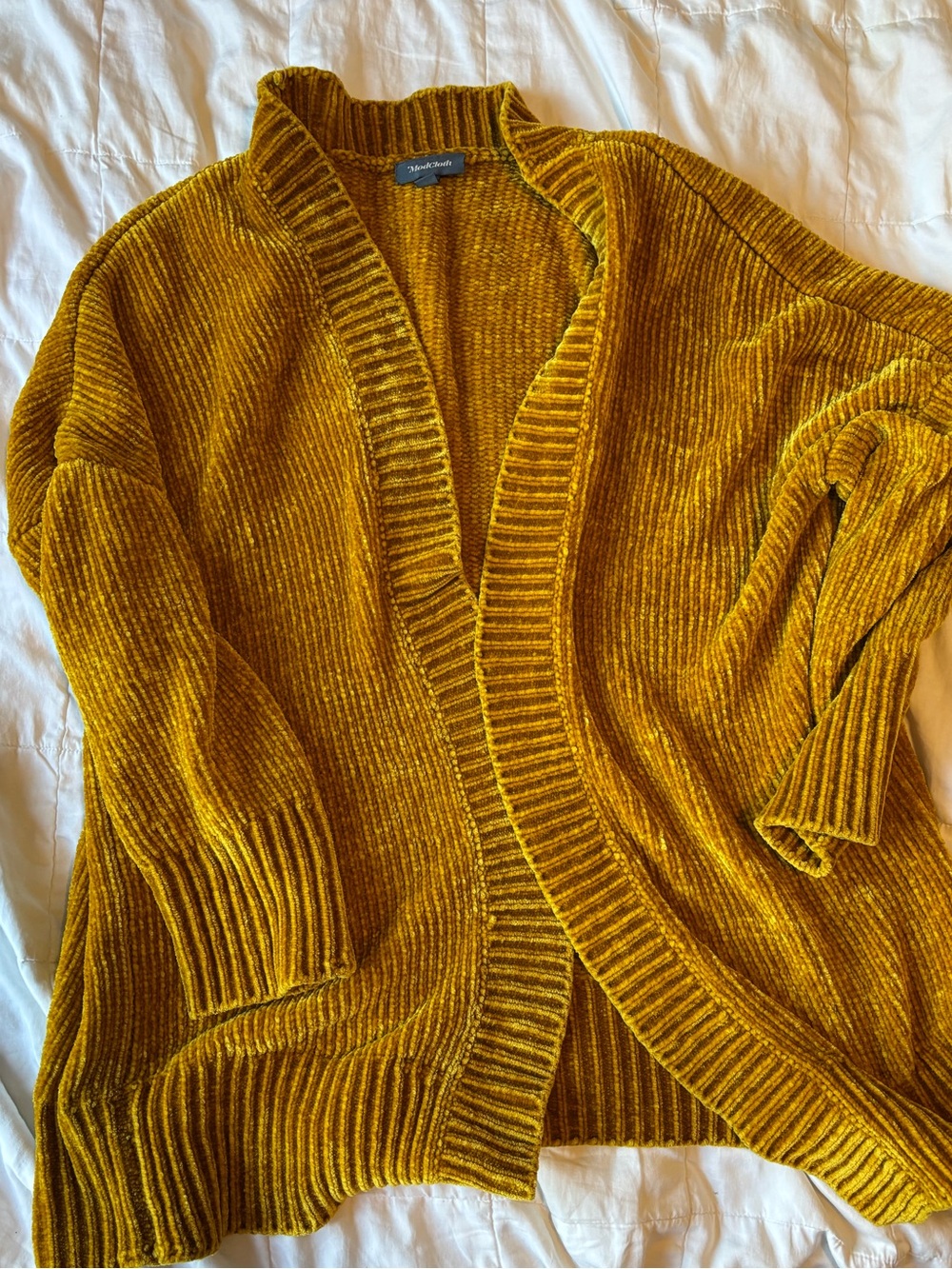 ModCloth Cozy Open-Front Chenille Cardigan Sweater in Mustard
